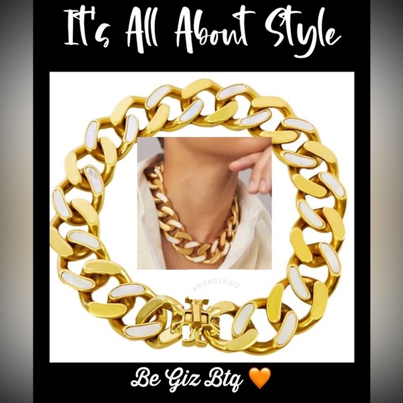 šTory Burch Roxanne Inlay Chunky Bold Statement Gold Necklace - Picture 4 of 10